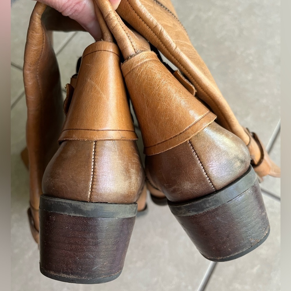 Vince Camuto Brooklee Over The Knee Riding Boots Sz 8 Tan Brown Leather Buckle - Picture 4 of 10